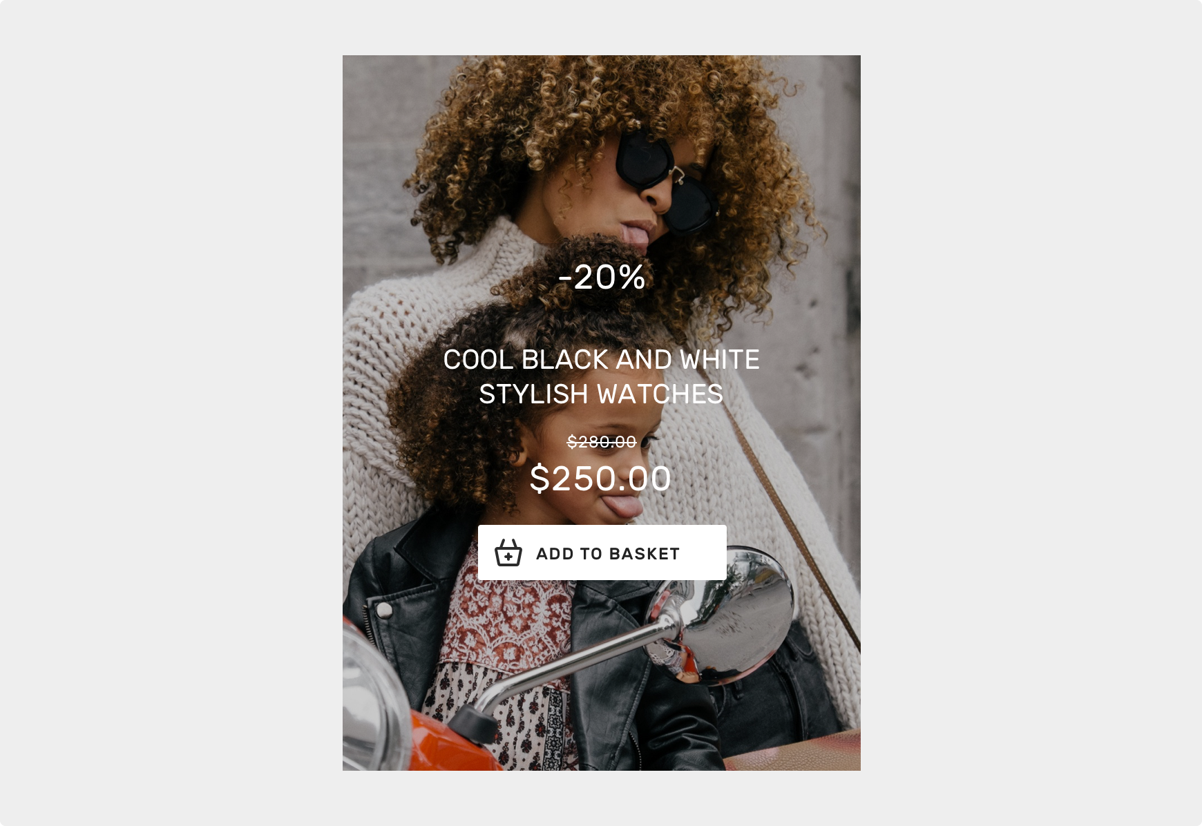 Detail large + Button + Sale tag Tile example